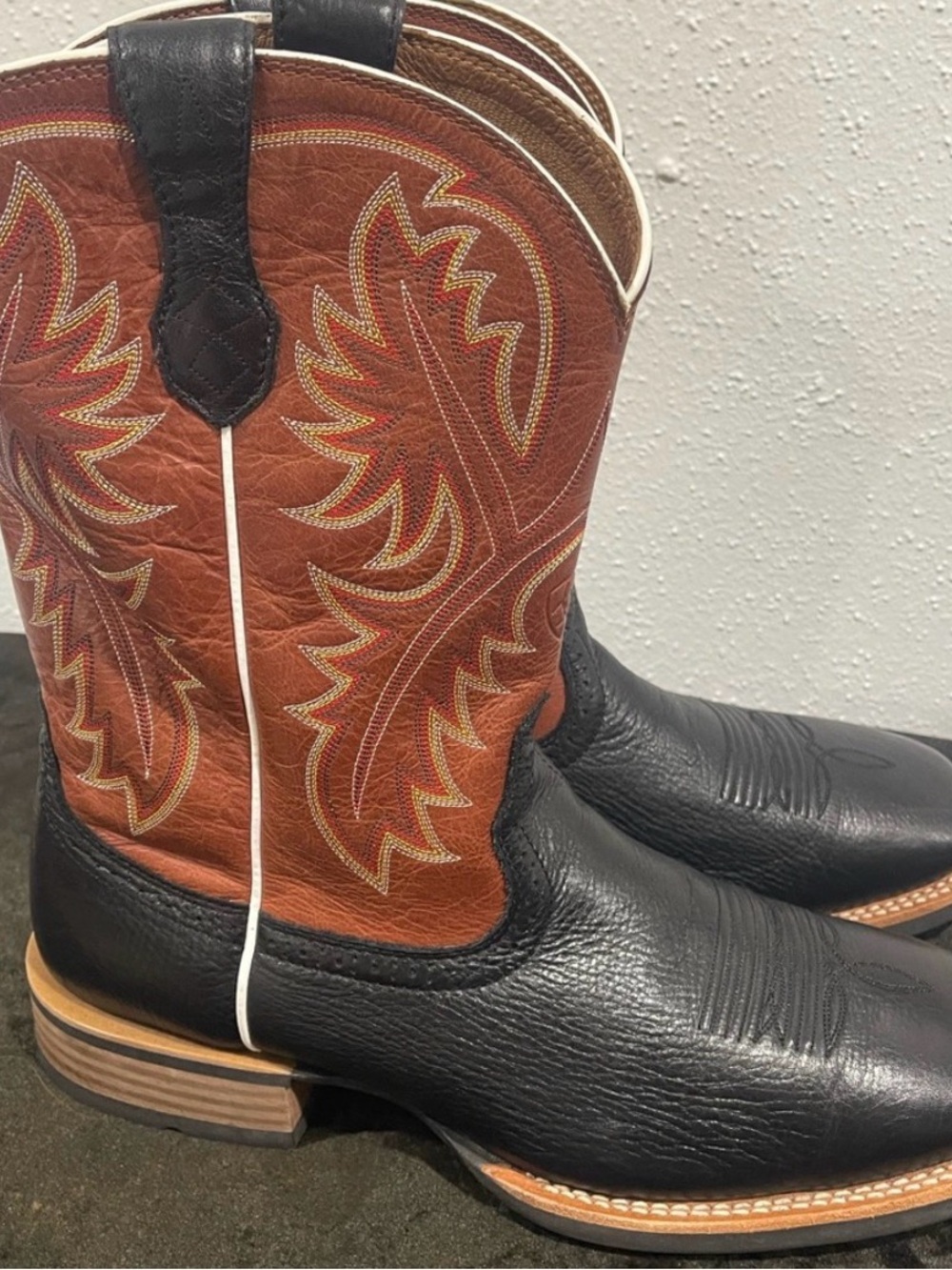 Ariat Black Foot with Brown Embroidered Shaft Western Boots